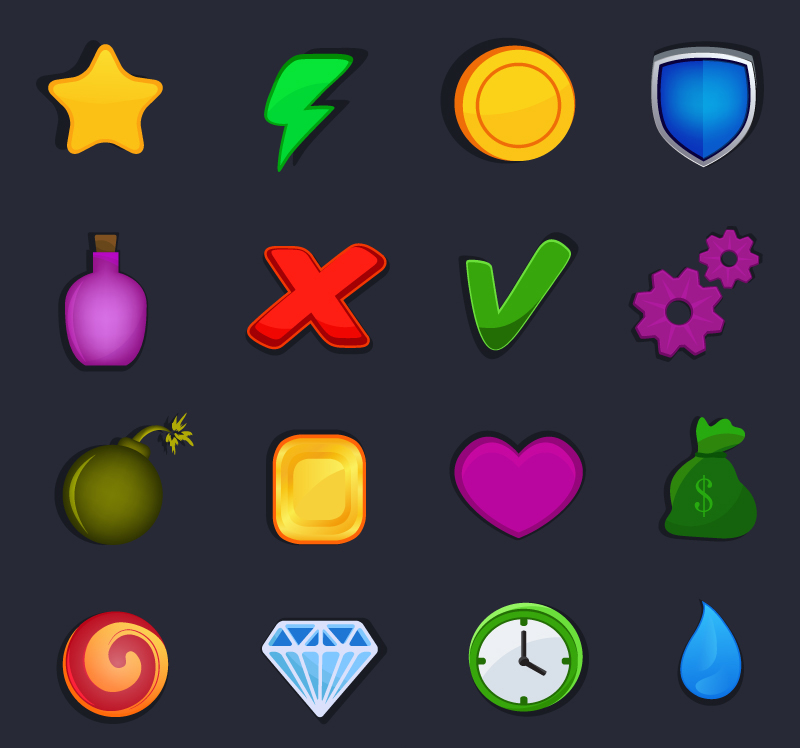 16 Modelle von Comic-Spiel Symbol Vektor-Material