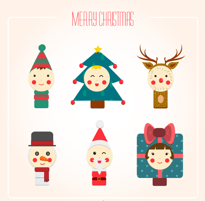 6 Weihnachtskarikaturpuppen Vektor-Material