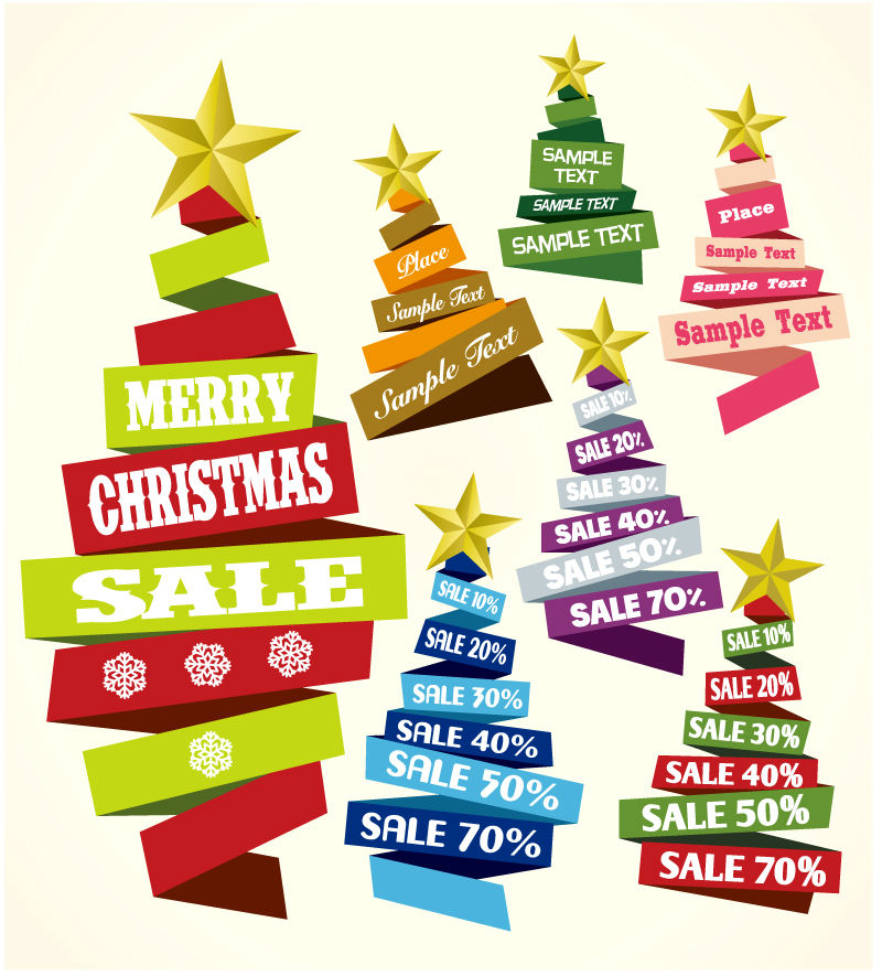 Weihnachtsrabatt von 7 Ribbon-Label Vektor Material