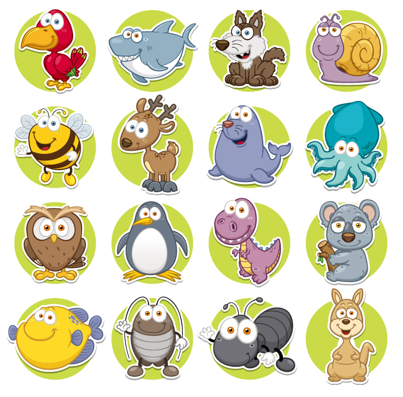 Rund 16 Cartoon Tier Symbol Vektor-Material
