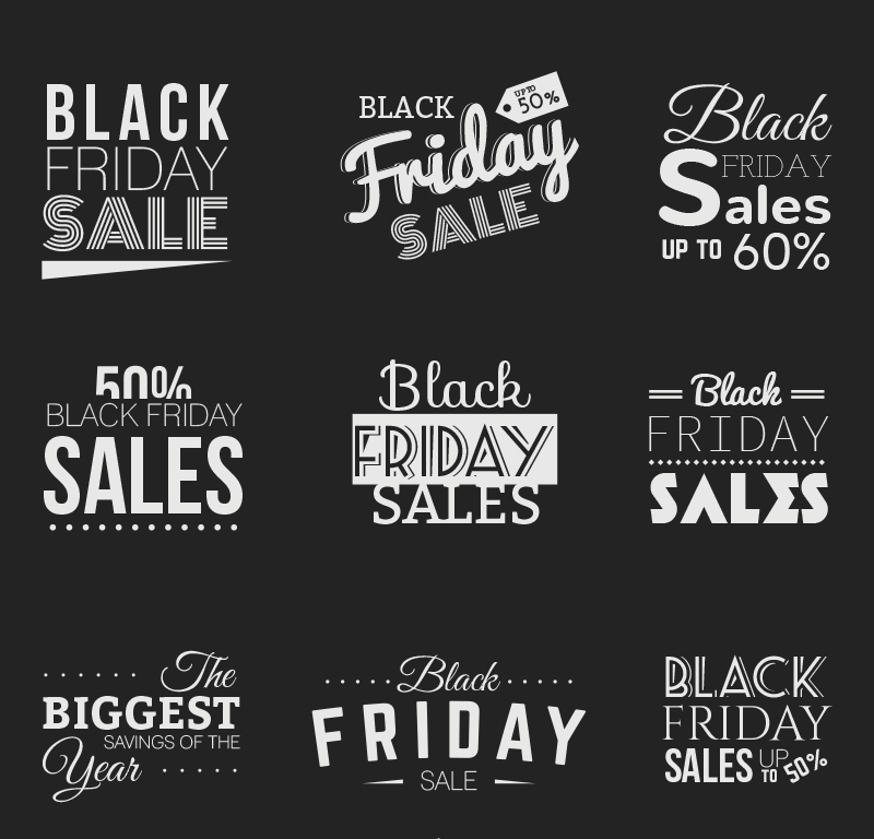 9 Black Friday Werbe WordArt Vektor materialel