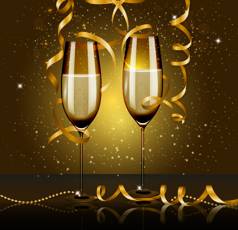 Champagner und goldenen Band Vektor-Material