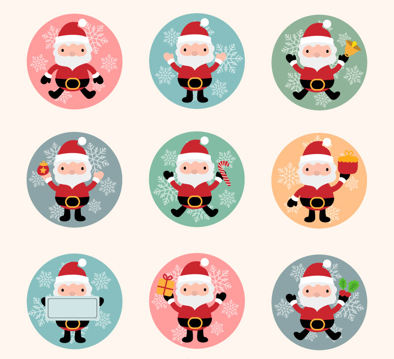 9 kreisförmige Symbol Vektor-Material Cartoon Weihnachtsmann