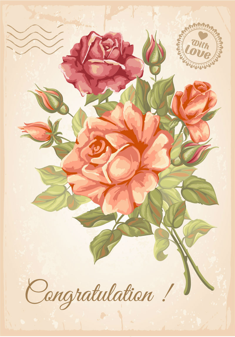 Retro-Hintergrund Vektor-Material Rosen bl¨¹hen