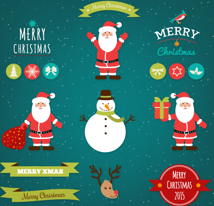 11 Modelle von Santa Claus und Schneemann-Tag Vektor-Material