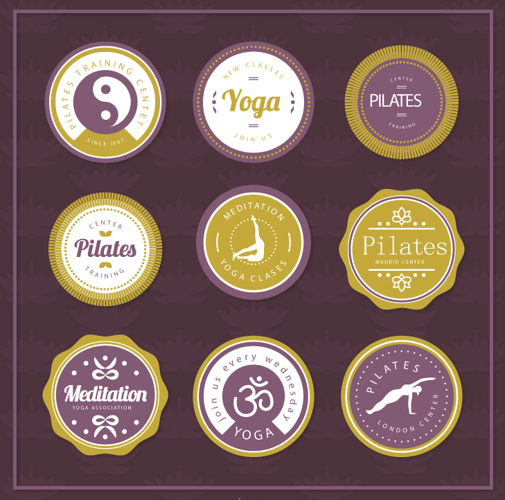 9 Rund Yoga-Element-Tag Vektor-Material