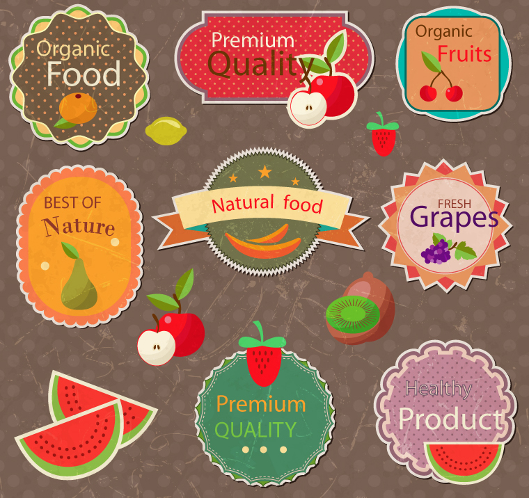 8 Obst-Label-Design Vektor-Material