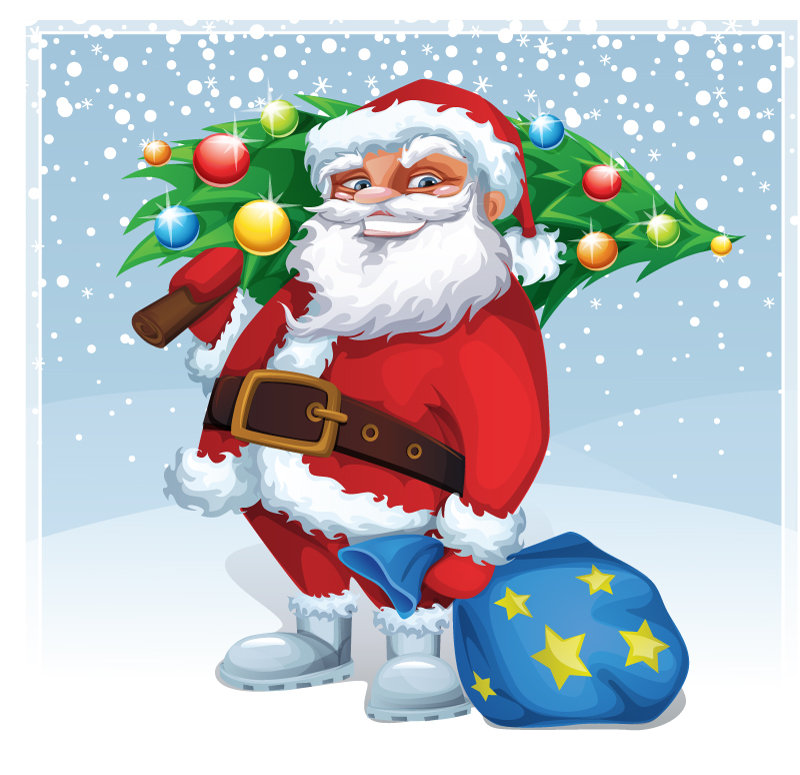 Cartoon Weihnachtsbäume und Weihnachtsmann Vektor-Material