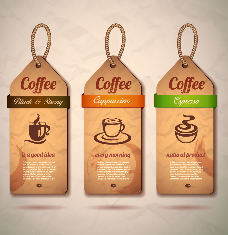 3 Coffee-Papier-Tag-Design Vektor-Material