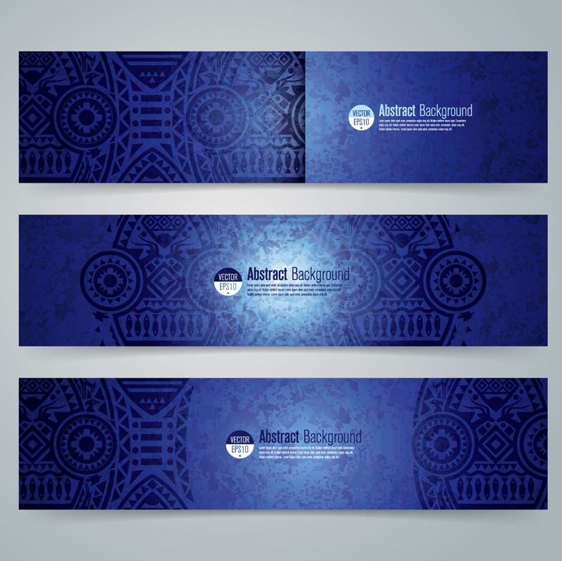 3 blaue Banner der nationalen Wind Muster Vektor Material