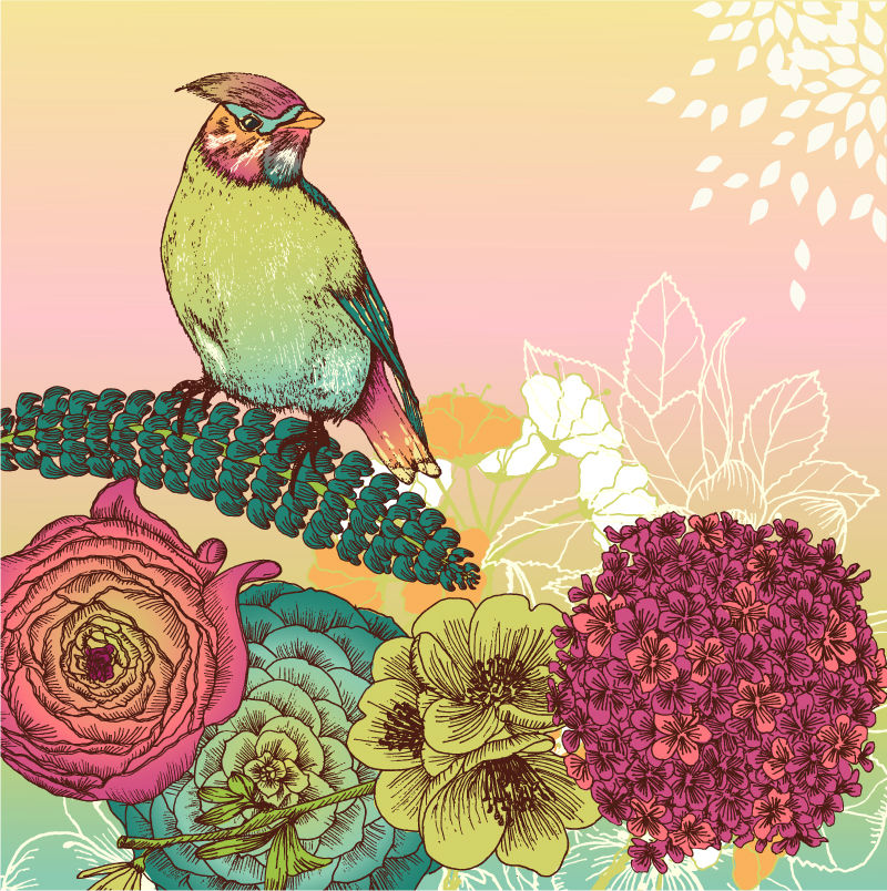 Retro-Stil Vogel-Design Vektor-Material
