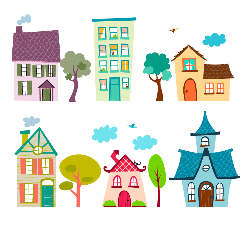 6 Cartoon-Haus Vektor Material