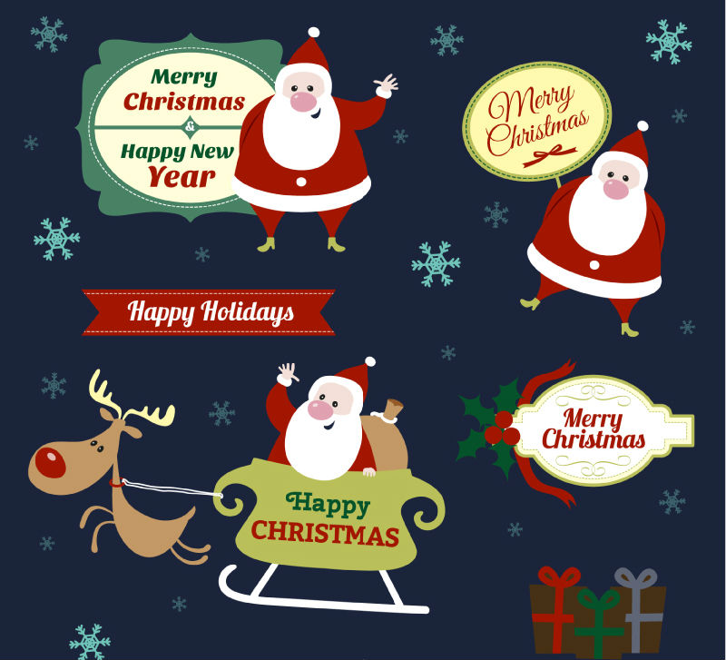 6 spielerische Etikett Vektor Material Weihnachtsmann