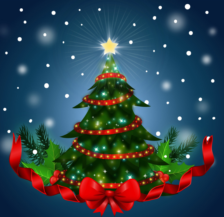 Schöne Weihnachtsbaum mit rotem Band Vektor-Material
