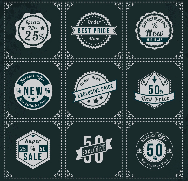 9 Retro Rabatt tag Vektor Material