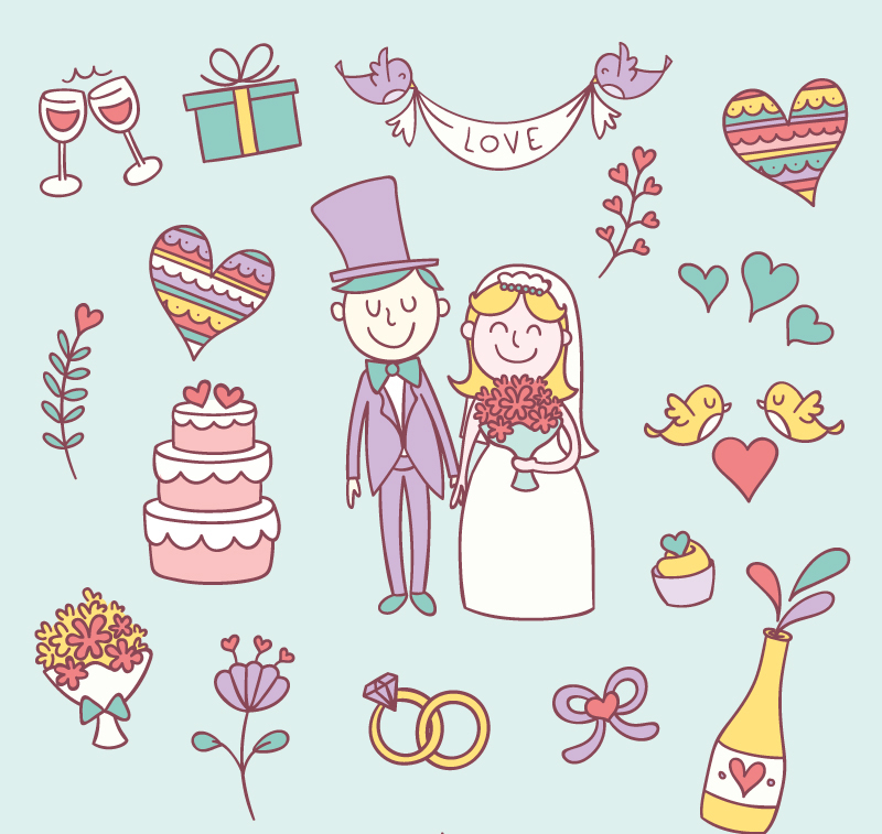 17 Modelle Cartoon Hochzeit Element Vektor-Material