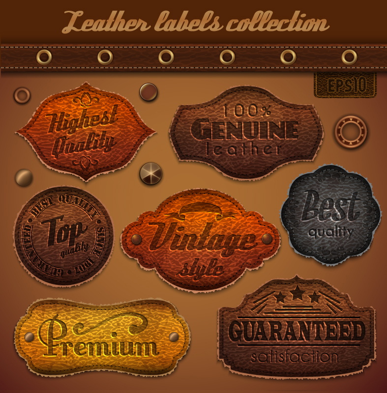 7 von Vintage-Qualität Leder-Label Vektor Material