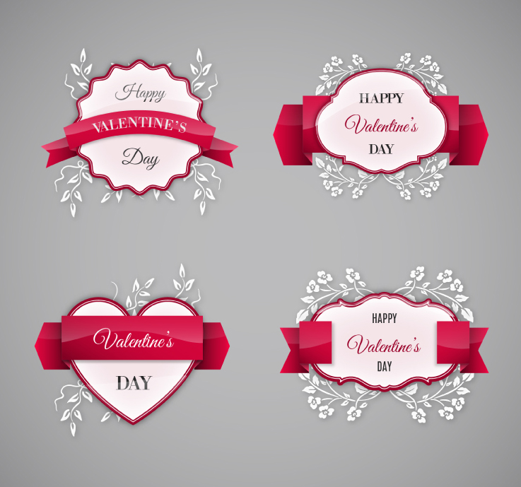 4 Valentine Ribbon-Label Vektor Material