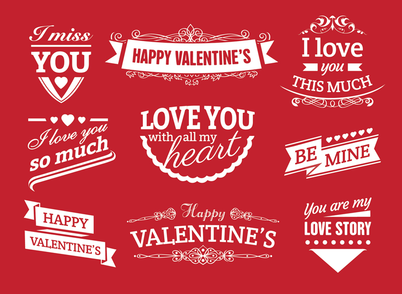 9 Valentine WordArt tag Vektor Material