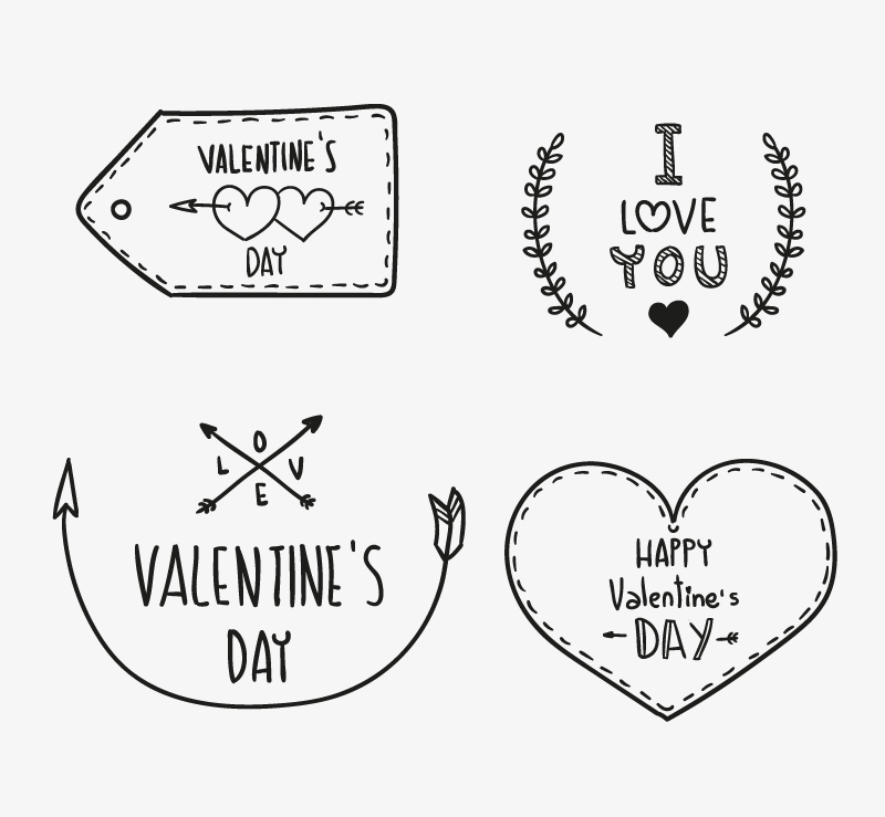 4 handbemalte Valentine WordArt Vektor-Material
