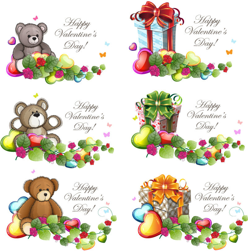 6 Teddy und dekorative Geschenk Tag Vektor-Material