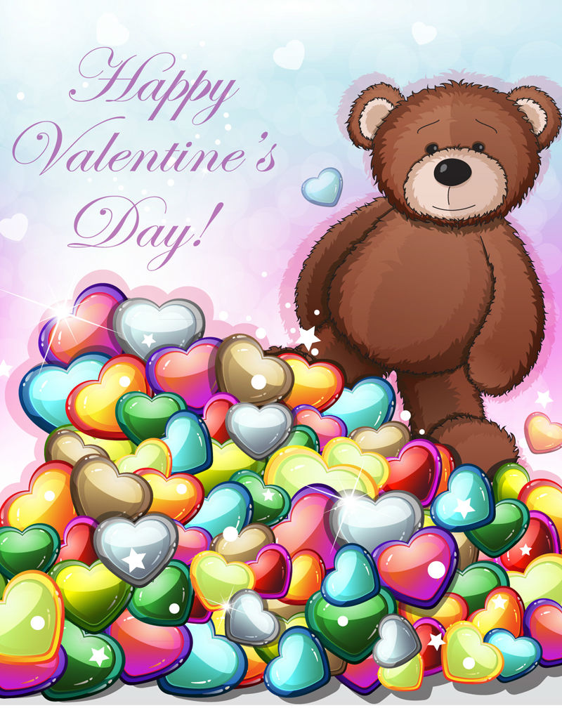 Cartoon Teddybär Valentinstag Grußkarten Vektor Material
