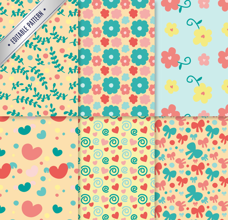 6 Cartoon-Muster nahtlose Hintergrund Vektor-Material