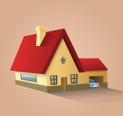 Cartoon dreidimensionale Vektor Material Red Roof Haus