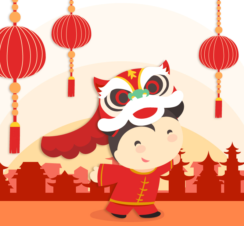 Chinese New Year Löwentanz Mädchen Vektor Material