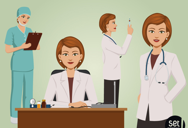 4 Frauen Arzt Cartoon-Design Vektor-Material