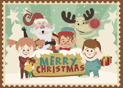 Cartoon Santa Claus und Kinder Vektor Material