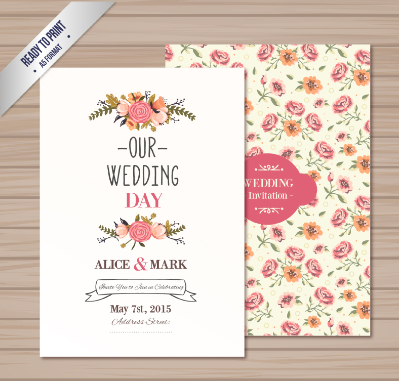 Aquarell Blumenhochzeitseinladungskarte Vektor-Material