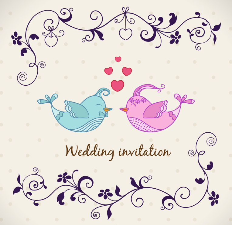 Cartoon Vogelliebhaber Hochzeitseinladungen Vektor-Material
