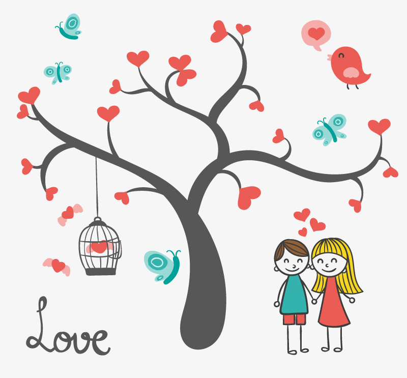 Giving Tree mit Cartoon Paar Vektor-Material