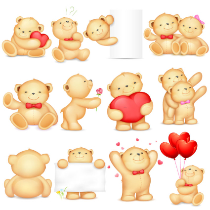 12 niedlicher Teddybär Symbol Vektor-Material