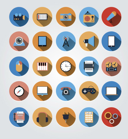 Rund 25 der Multimedia-Kommunikation Symbol Vektor-Material