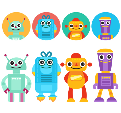 8 Cartoon-Roboter mit Kopf Vektor Material