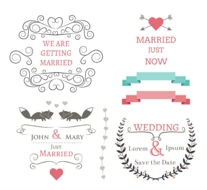 6 Hochzeit Design-Elemente Vektor Material
