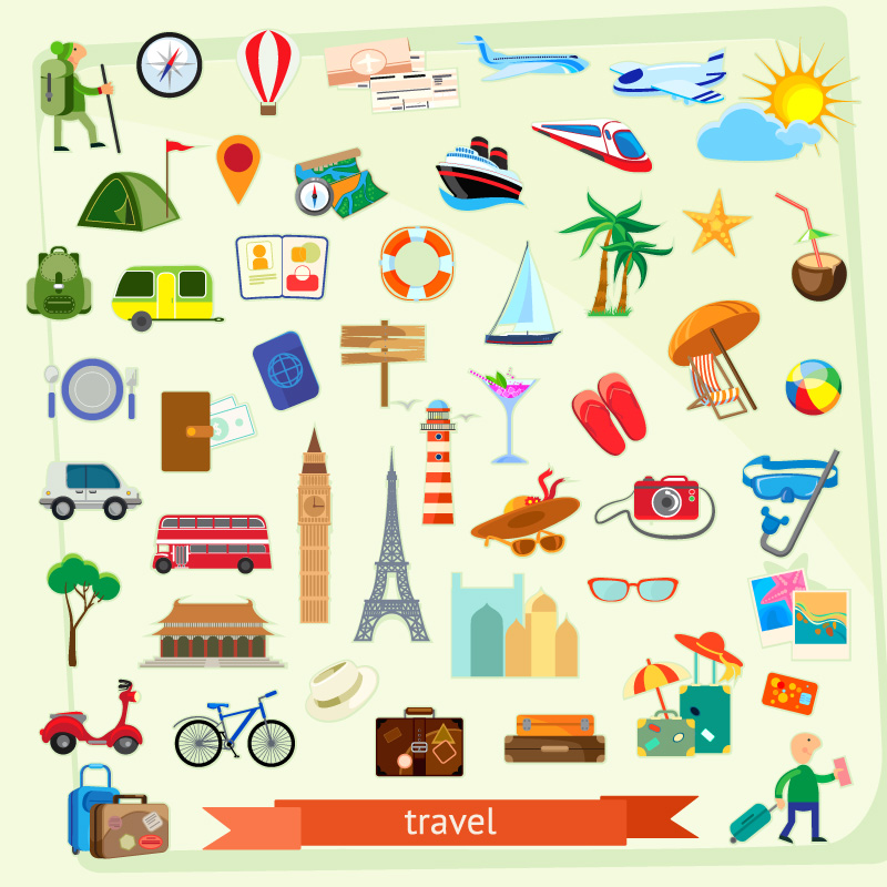 50 Modelle Reise Element Symbol Vektor-