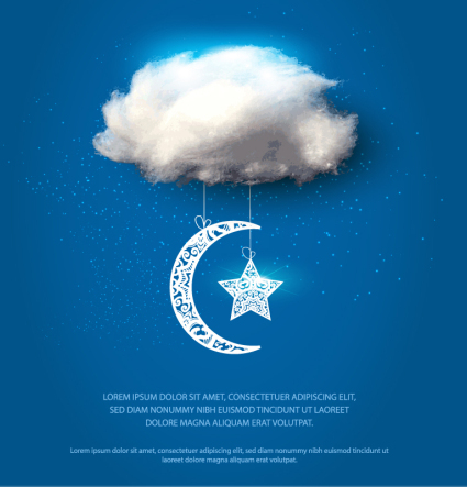 Baumwolle Wolken und Mond und Sterne Vektor-Material

