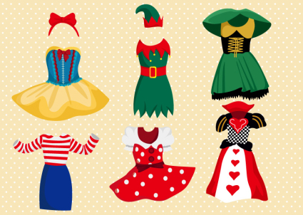 6 Karikaturkleidungs Design Vektor-Material