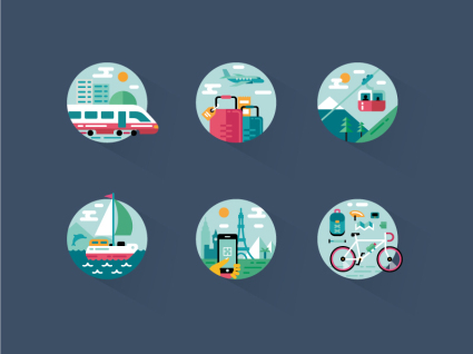 6 runde urlaub reisen Symbol Vektor-Material
