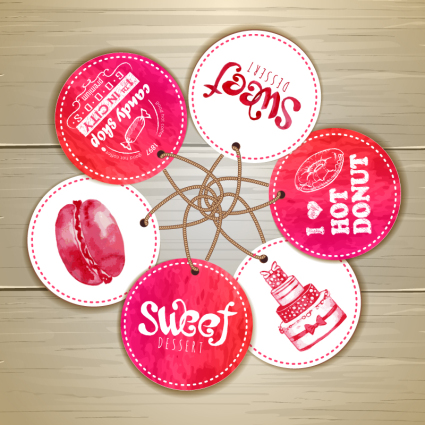 Round Aquarell Dessert tag Vektor Material