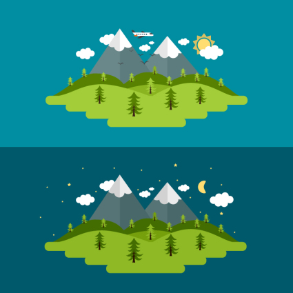 Verschneiten Wald bei Tag und Nacht Vektor-Illustration