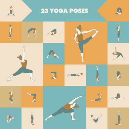 23 Yoga-Stellungen Aktion Vektor Material