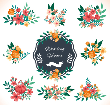 9 aquarell hochzeit blumen vector material