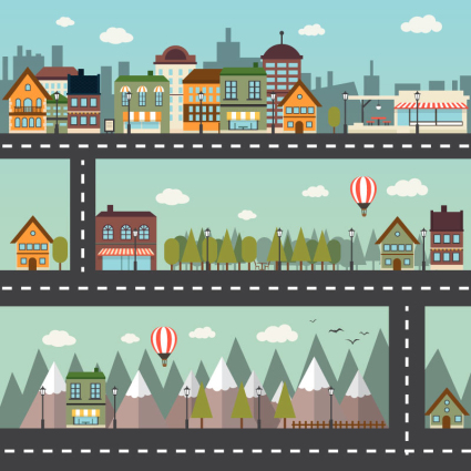 3 Stadt Gebäude vector banner