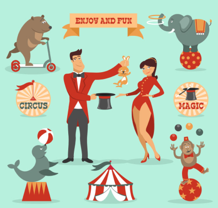 9 Vector Cartoon Zirkuselemente
