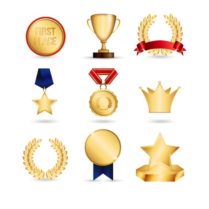 9 goldenen Pokale und Medaillen Vektor-Material