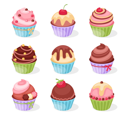9 cartoon - cup cake vector material
